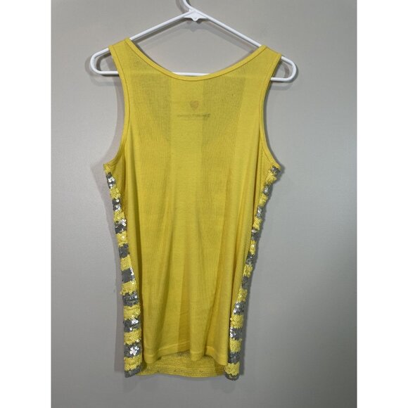 Twisted Heart Sequin Striped Tank Top Yellow Size Medium Y2K Glam Clubwear - Picture 3 of 7